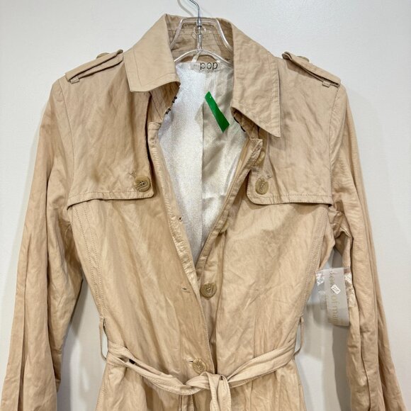 Population of Many Long Sleeve Button Front Collar Belt Coat Tan - Picture 3 of 11